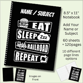 Eat Sleep Railroad Herhalen stoomtrein Notitieboek