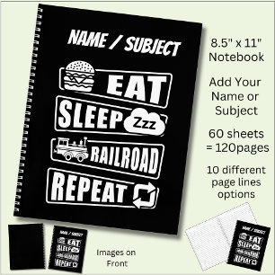Eat Sleep Railroad Herhalen stoomtrein Notitieboek