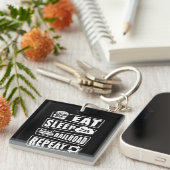 Eat Sleep Railroad Herhalen stoomtrein Sleutelhanger (Voorkant Rechts)