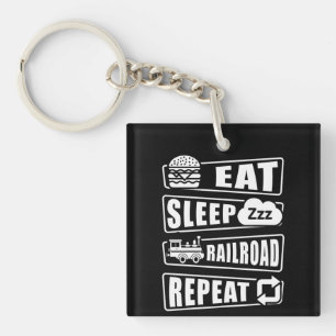 Eat Sleep Railroad Herhalen stoomtrein Sleutelhanger