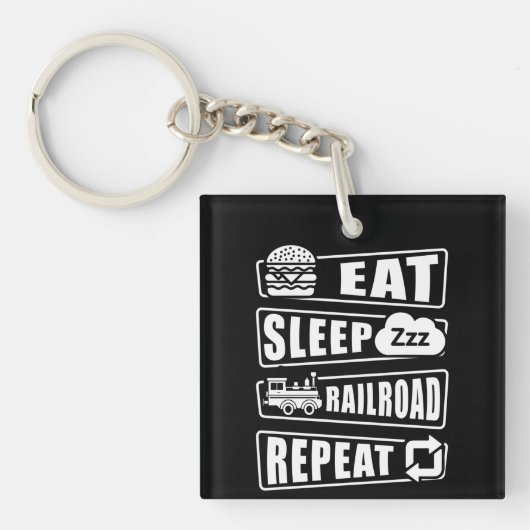 Eat Sleep Railroad Herhalen stoomtrein Sleutelhanger (Voorkant)