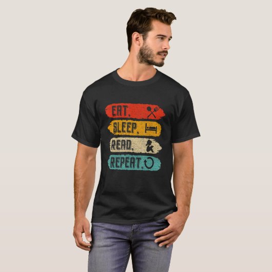 Eat Sleep Read Repeteer  leesboek T-shirt (Voorkant volledig)