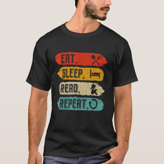 Eat Sleep Read Repeteer  leesboek T-shirt (Voorkant)
