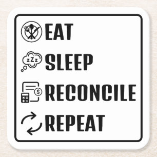 Eat Sleep Reconcile Boekhoudthema Kartonnen Onderzetters