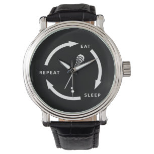 Eat Sleep Repat Lacrosse Sports Fan Gezegde Horloge