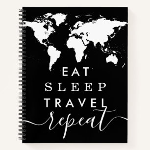 Eat Sleep Repeat Wereldkaart Travel Journal-laptop Notitieboek