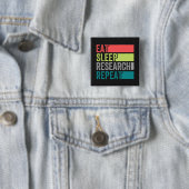 Eat Sleep Research Herhaaldelijk ontwerp Vierkante Button 5,1 Cm (In situ)