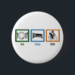 Eat Sleep Ride (fietsers) Ronde Button 5,7 Cm<br><div class="desc">Vijdige fietsers zullen genieten van dit grappige fietscadeau. In mijn leven heb ik gewoon eten,  een bed en een fiets nodig.</div>