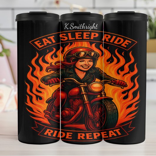 Eat Sleep Ride Repeat Flaming Rider Thermosbeker