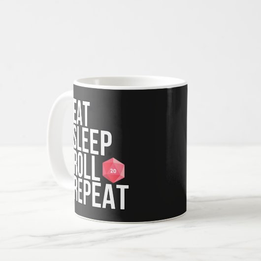 Eat Sleep Roll Repeat - D&D-liefhebbers Koffiemok (Voorkant links)
