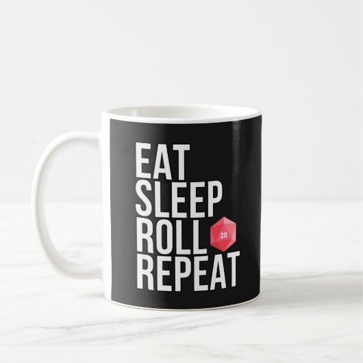 Eat Sleep Roll Repeat - D&D-liefhebbers Koffiemok (Links)