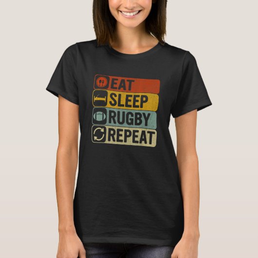 Eat Sleep Rugby Herhaal Retro 60s 70s Cool Rugby T-shirt (Voorkant)