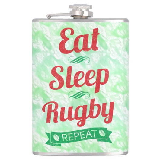 Eat Sleep Rugby Herhalen Heupfles (Voorkant)