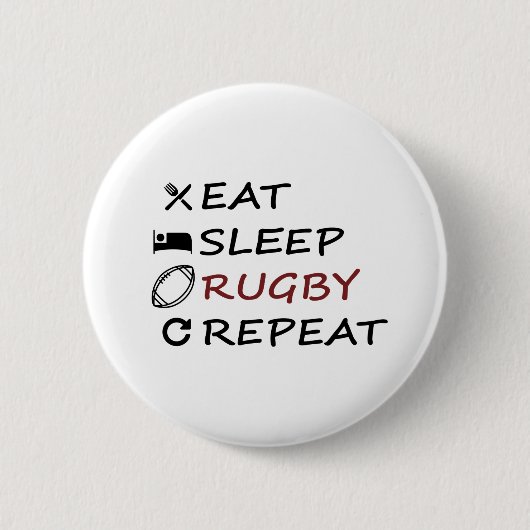 Eat Sleep Rugby Herhalen Ronde Button 5,7 Cm (Voorkant)