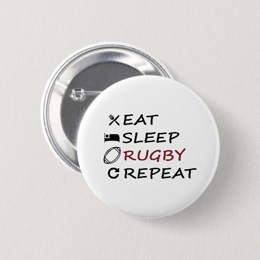 Eat Sleep Rugby Herhalen Ronde Button 5,7 Cm (Voorkant /achterkant)