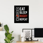 Eat Sleep Rugby Herhaling Sport Gift Poster (Thuiskantoor)