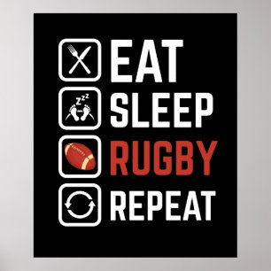 Eat Sleep Rugby Herhaling Sport Gift Poster