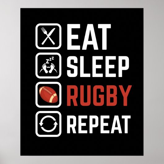 Eat Sleep Rugby Herhaling Sport Gift Poster (Voorkant)