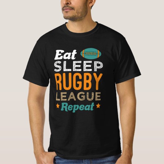 Eat Sleep Rugby League Herhalen - Rugby Gift Ideeë T-shirt (Voorkant)