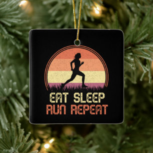 Eat Sleep Run Repeteer Retro Athlete Marathlete Keramisch Ornament