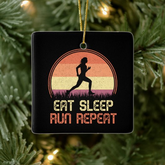 Eat Sleep Run Repeteer Retro Athlete Marathlete Keramisch Ornament (Boom)