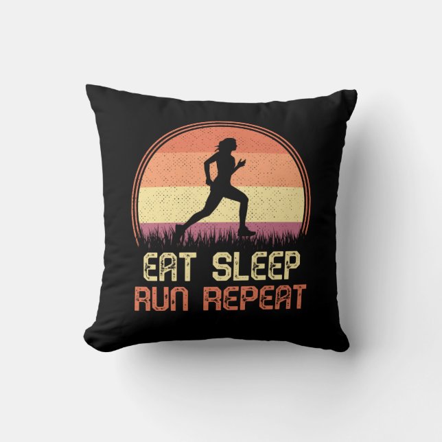 Eat Sleep Run Repeteer Retro Athlete Marathlete Kussen (Voorkant)