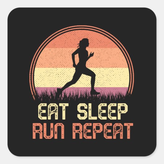 Eat Sleep Run Repeteer Retro Athlete Marathlete Vierkante Sticker (Voorkant)