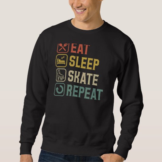 Eat Sleep Schaats Herhaal Retro stijlroller Trui (Voorkant)