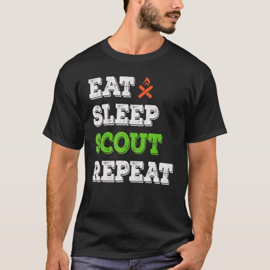 Eat Sleep Scout Herhaaldelijk scoren T-shirt (Voorkant)