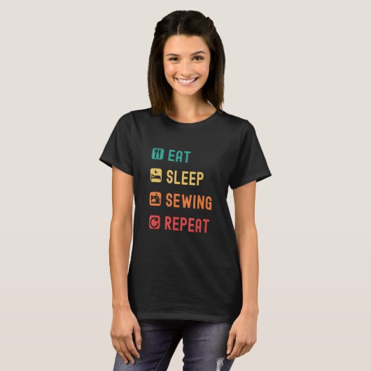 Eat sleep sewing repeat with tick check boxes t-shirt (Voorkant volledig)