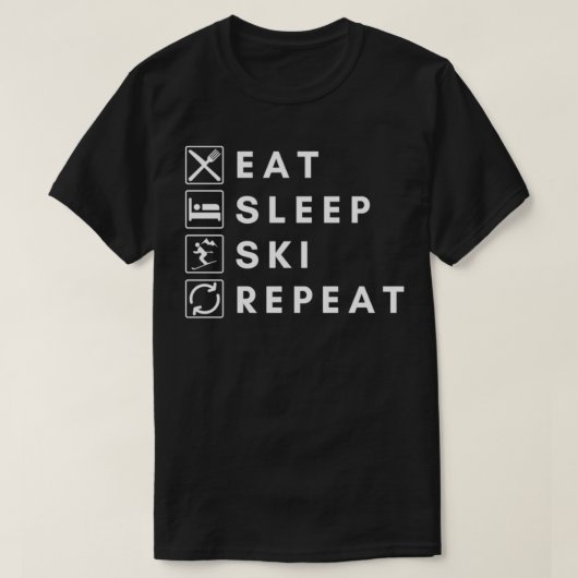 Eat Sleep Ski Herhaal 65 T-shirt (Design voorkant)