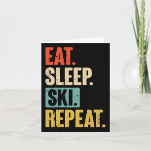 Eat Sleep Ski Herhaal - Grappig Retro Skiën Kaart