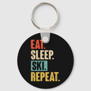 Eat Sleep Ski Herhaal - Grappig Retro Skiën Sleutelhanger