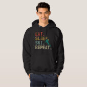 Eat Sleep Ski Herhaal Retro  skier Hoodie (Voorkant volledig)
