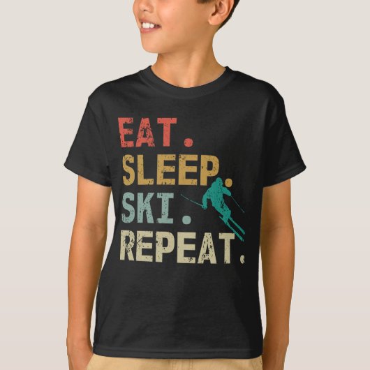Eat Sleep Ski Herhaal Retro  skier T-shirt (Voorkant)