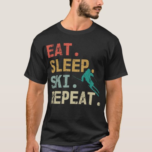 Eat Sleep Ski Herhaal Retro  skier T-shirt (Voorkant)