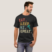 Eat Sleep Ski Herhaal Retro  skier T-shirt (Voorkant volledig)
