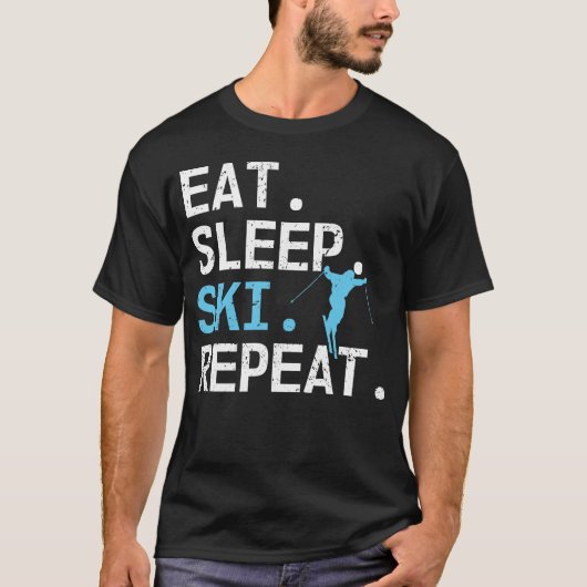 Eat Sleep Ski Herhaal Skiing Hobby Winter Sports T-shirt (Voorkant)