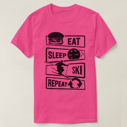 Eat Sleep Ski Herhaal Skiing Winter T-shirt (Design voorkant)