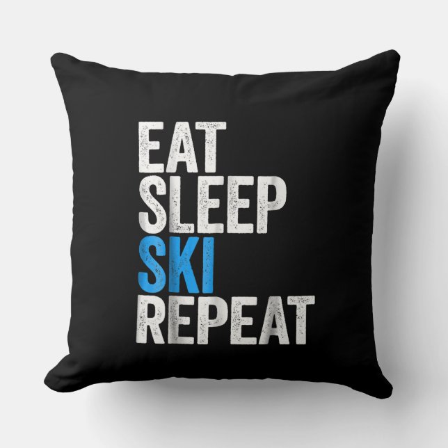 Eat Sleep Ski Herhaalskistoets Kussen (Voorkant)