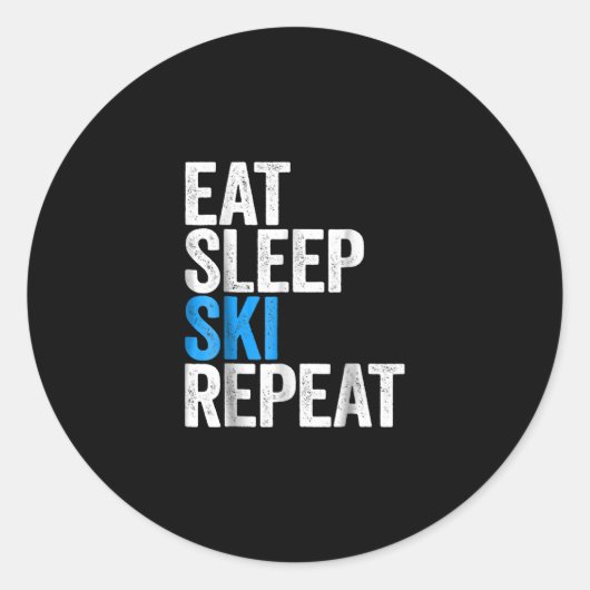 Eat Sleep Ski Herhaalskistoets Ronde Sticker (Voorkant)