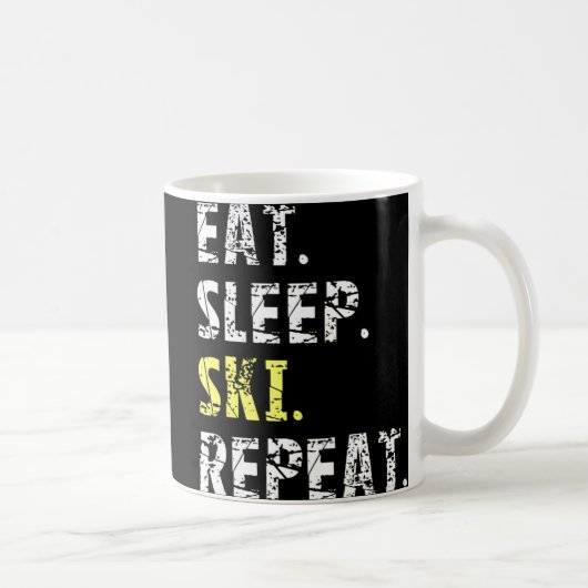 Eat Sleep Ski Herhalen - Fun Skiing Gift Koffiemok (Rechts)