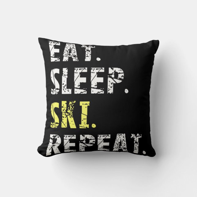 Eat Sleep Ski Herhalen - Fun Skiing Gift Kussen (Voorkant)