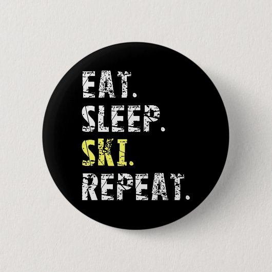 Eat Sleep Ski Herhalen - Fun Skiing Gift Ronde Button 5,7 Cm (Voorkant)