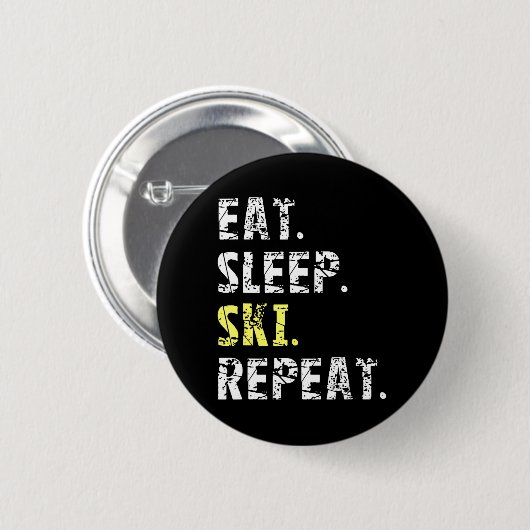Eat Sleep Ski Herhalen - Fun Skiing Gift Ronde Button 5,7 Cm (Voorkant /achterkant)