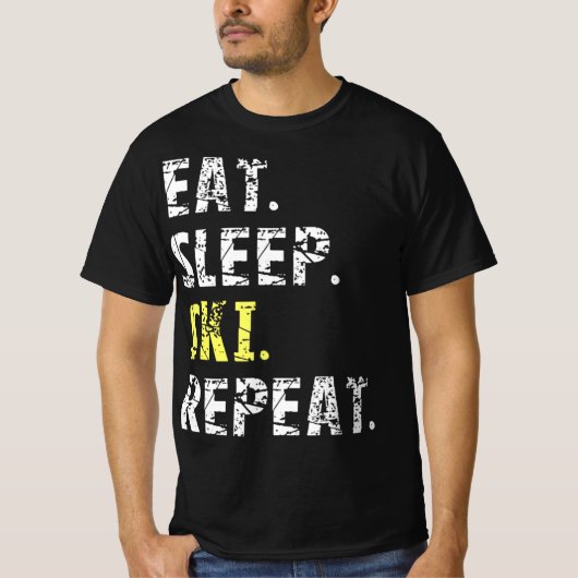 Eat Sleep Ski Herhalen - Fun Skiing Gift T-shirt (Voorkant)