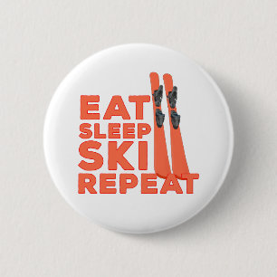 Eat Sleep Ski Herhalen Ronde Button 5,7 Cm