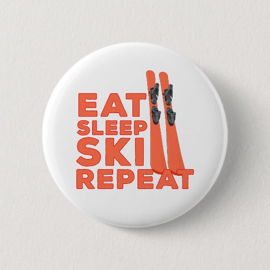 Eat Sleep Ski Herhalen Ronde Button 5,7 Cm (Voorkant)