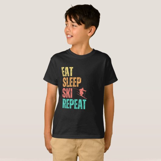 Eat Sleep Ski Herhalen T-shirt (Voorkant volledig)