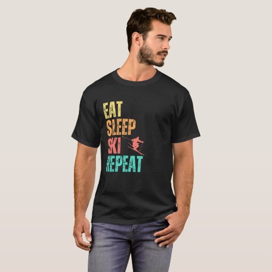 Eat Sleep Ski Herhalen T-shirt (Voorkant volledig)